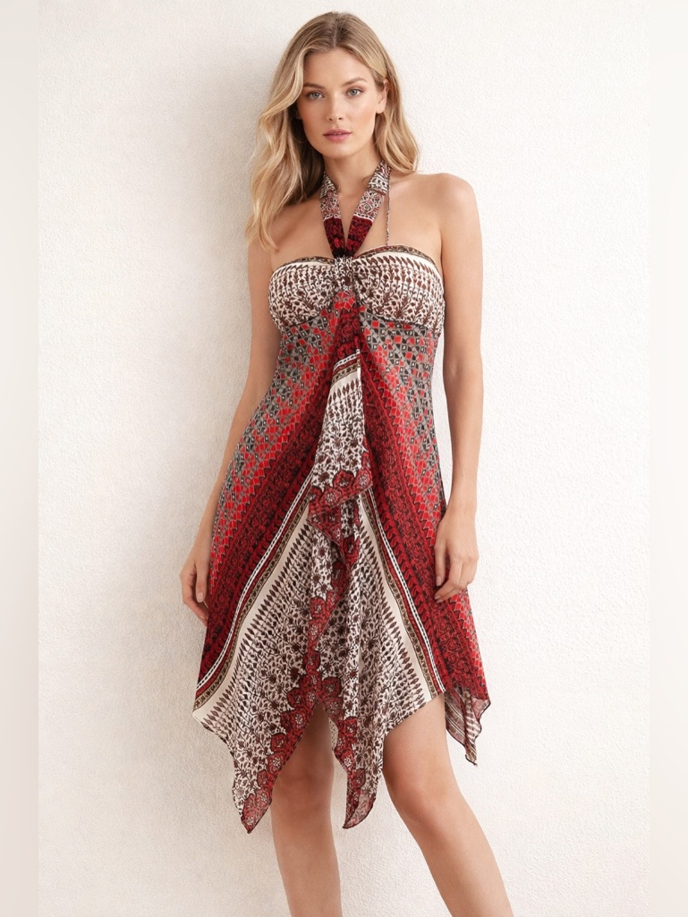 VTG BCBG Paris Handkerchief Paisley Halter Dress size 6